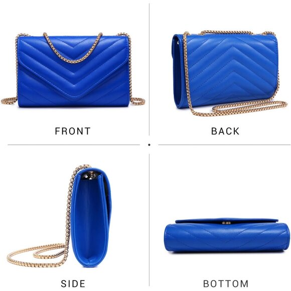 ⚡ Women's Blue Stylish Evening Clutch Chain Shoulder Strap Crossbody Bag - Picture 3 of 6